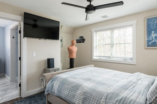 79 Neshobe Rd, Mashpee, MA 02649 - bedroom with ceiling fan and dark marble finish floors
