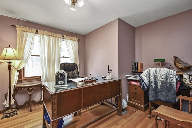 office space with light hardwood / wood-style flooring