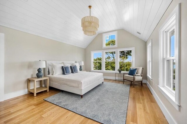 34 Otis Hill Rd, Hingham, MA 02043 - bedroom featuring lofted ceiling, light wood-type flooring, wooden ceiling, and baseboards