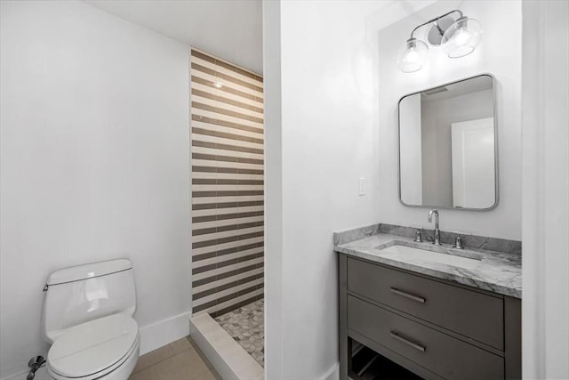 34 Otis Hill Rd, Hingham, MA 02043 - full bath featuring toilet, tiled shower, vanity, baseboards, and tile patterned flooring
