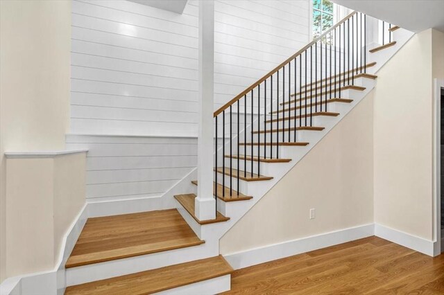 34 Otis Hill Rd, Hingham, MA 02043 - stairway featuring baseboards and wood finished floors