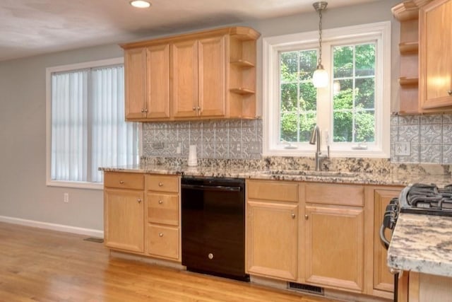 2 Dalton Ter, Holbrook, MA 02343 - kitchen with open shelves, dishwasher, light brown cabinetry, and recessed lighting