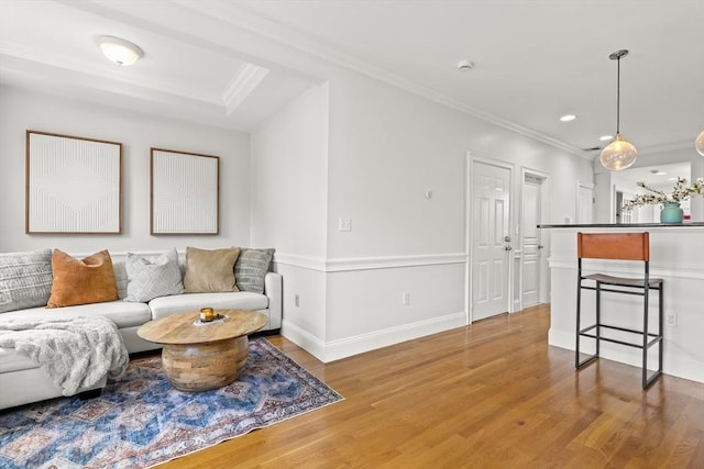 53 Woodward St Unit 2, Boston, MA 02127 - living room with wood finished floors, crown molding, recessed lighting, and baseboards