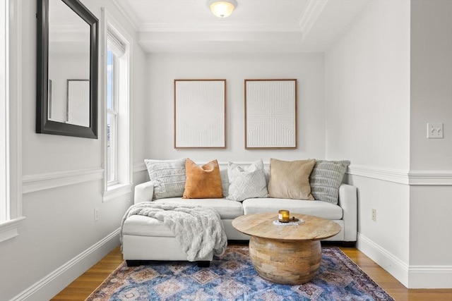 53 Woodward St Unit 2, Boston, MA 02127 - sitting room with wood finished floors, baseboards, ornamental molding, and a raised ceiling