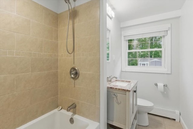15 Temi Rd, Beverly, MA 01915 - full bathroom with a baseboard radiator, toilet, vanity, shower / tub combination, and tile patterned floors