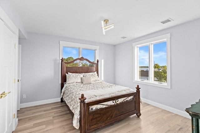 bedroom with light hardwood / wood-style flooring