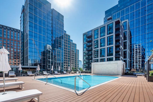 view of pool featuring a patio area