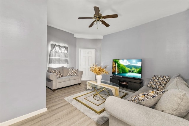 52 Adams St, Taunton, MA 02780 - living room with a ceiling fan, wood finished floors, and baseboards