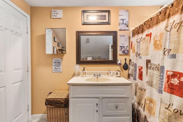 52 Adams St, Taunton, MA 02780 - bathroom with vanity, a shower with curtain, and baseboards