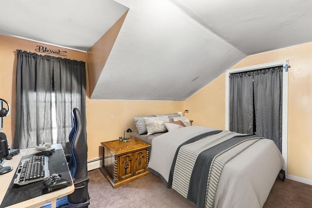 52 Adams St, Taunton, MA 02780 - carpeted bedroom with baseboard heating, vaulted ceiling, and baseboards