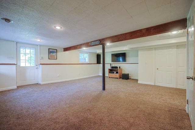 161 N Worcester St, Norton, MA 02766 - below grade area with carpet flooring, plenty of natural light, and recessed lighting