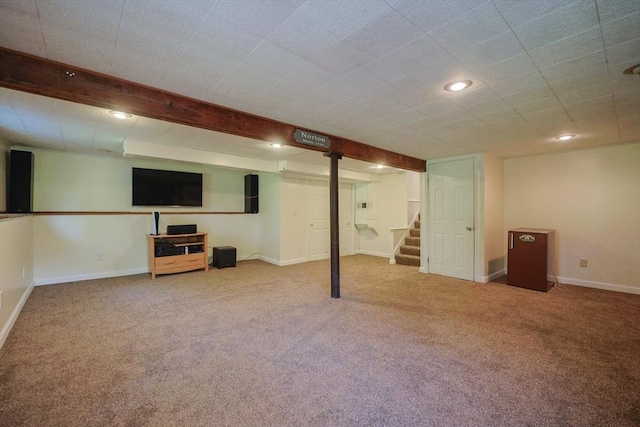 161 N Worcester St, Norton, MA 02766 - finished basement with stairs, carpet, and recessed lighting