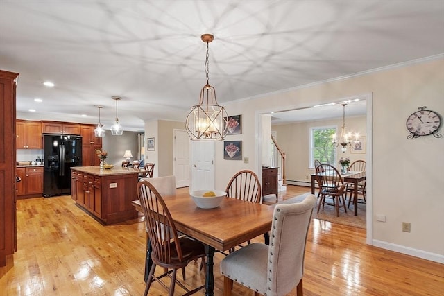 86 S Cross Rd, Haverhill, MA 01835 - dining room with a chandelier, light wood-type flooring, crown molding, baseboards, and recessed lighting