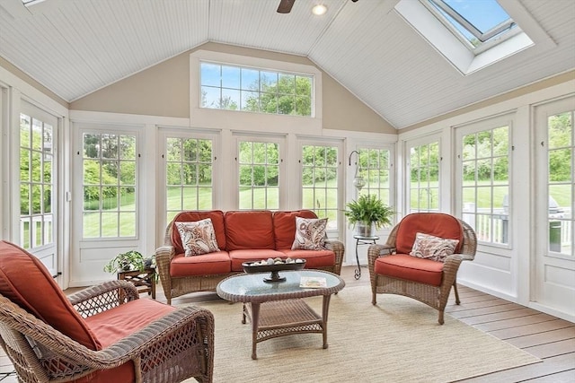 86 S Cross Rd, Haverhill, MA 01835 - sunroom featuring a skylight, french doors, lofted ceiling, and wood finished floors