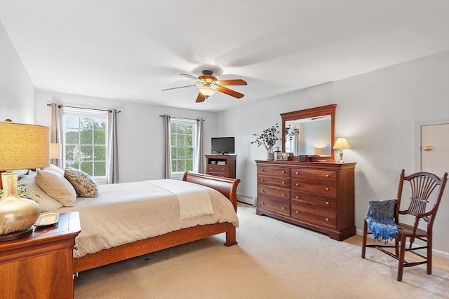 86 S Cross Rd, Haverhill, MA 01835 - bedroom featuring baseboard heating, light colored carpet, and a ceiling fan