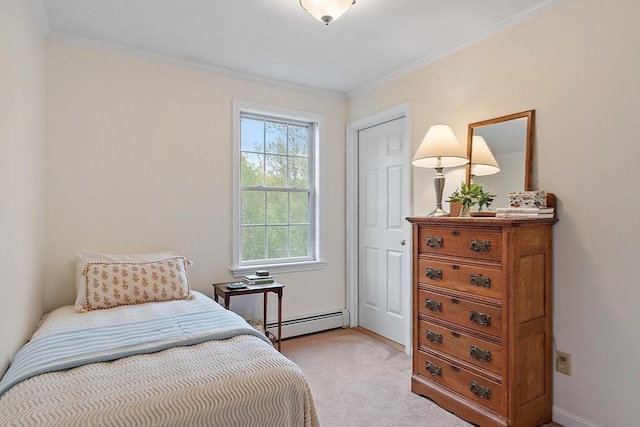 86 S Cross Rd, Haverhill, MA 01835 - bedroom with baseboard heating, ornamental molding, and light colored carpet