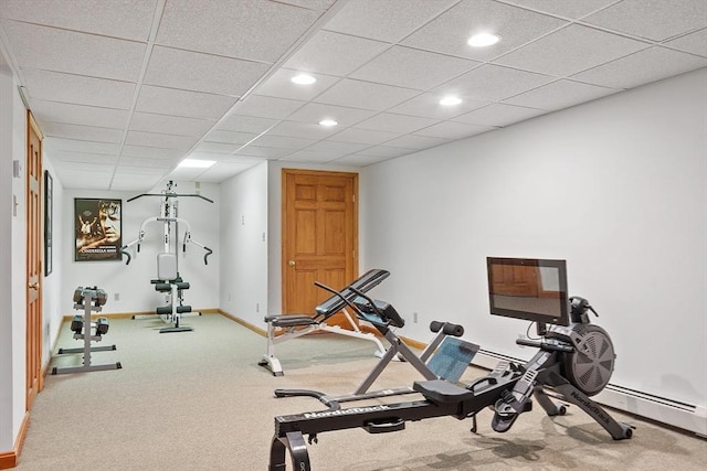 86 S Cross Rd, Haverhill, MA 01835 - exercise room with baseboards, carpet, recessed lighting, and baseboard heating