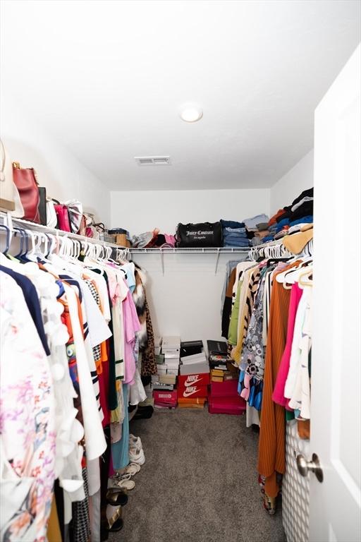 spacious closet with dark colored carpet