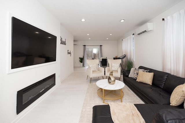 living room with a wall mounted air conditioner