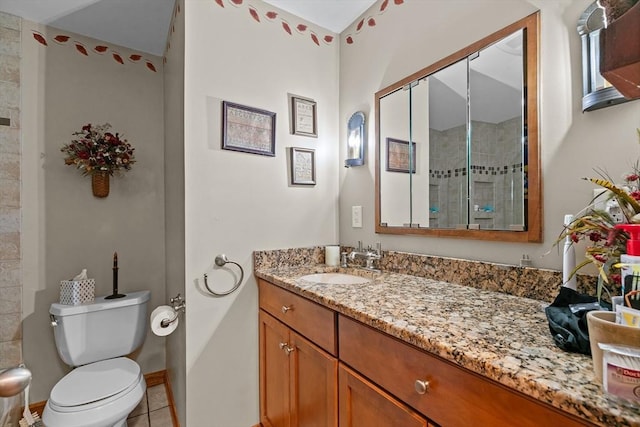 1 Pine Ln, Warren, RI 02885 - full bathroom with vanity, tiled shower, toilet, and tile patterned floors