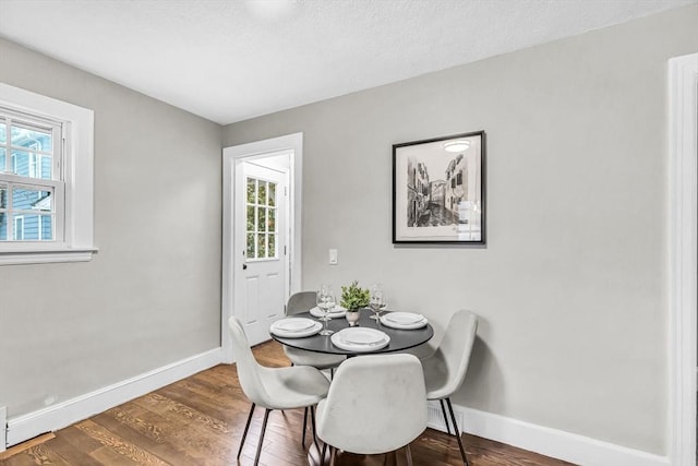 dining space featuring plenty of natural light and dark hardwood / wood-style floors