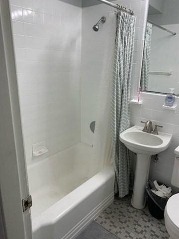 342 Commonwealth Ave Unit 2, Boston, MA 02115 - full bath with toilet, shower / bathtub combination with curtain, and tile patterned flooring