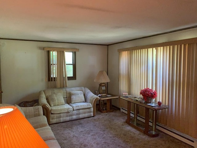 389 Breakneck Rd, Southbridge, MA 01550 - carpeted living area featuring a baseboard heating unit