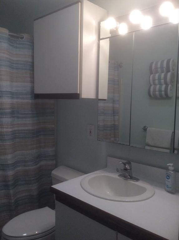 22 Smith St, Norton, MA 02766 - full bath with vanity, toilet, and a shower with shower curtain