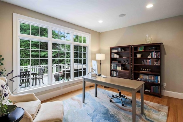 32 Twitchell St, Wellesley, MA 02482 - office featuring baseboards, wood finished floors, and recessed lighting