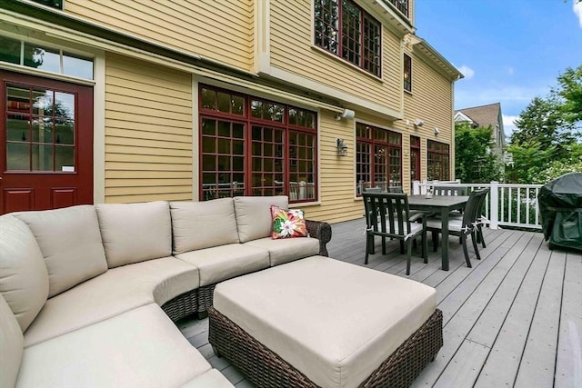 32 Twitchell St, Wellesley, MA 02482 - wooden terrace featuring outdoor dining area, an outdoor living space, and grilling area