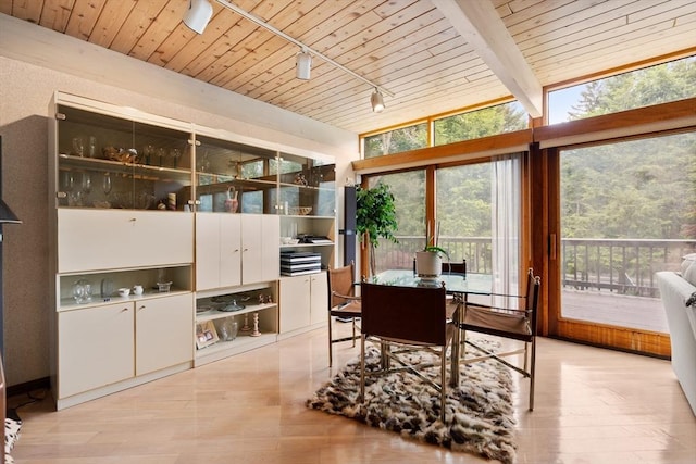 12 Laurus Ln, Newton, MA 02459 - office space with light wood-style floors, wooden ceiling, and track lighting