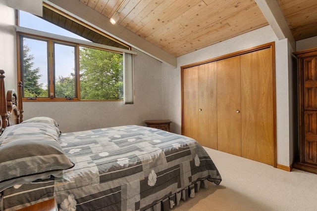12 Laurus Ln, Newton, MA 02459 - bedroom featuring carpet flooring, a closet, wooden ceiling, and vaulted ceiling