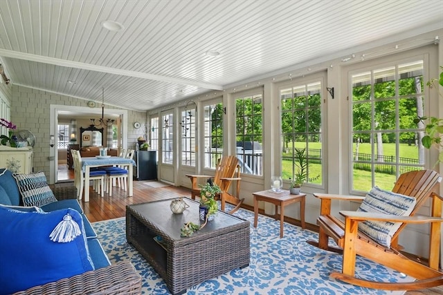 149 Acorn St, Marshfield, MA 02050 - sunroom featuring healthy amount of natural light, wood finished floors, vaulted ceiling, wooden ceiling, and french doors