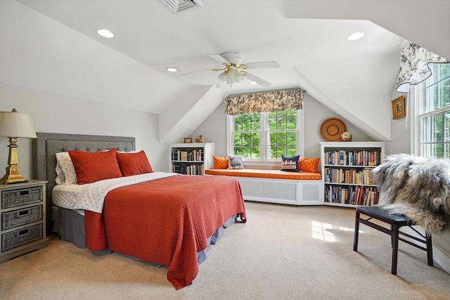 149 Acorn St, Marshfield, MA 02050 - bedroom featuring multiple windows, carpet floors, radiator heating unit, lofted ceiling, and recessed lighting