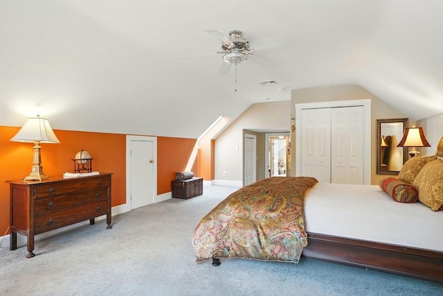 149 Acorn St, Marshfield, MA 02050 - bedroom with carpet, vaulted ceiling, a ceiling fan, a closet, and baseboards