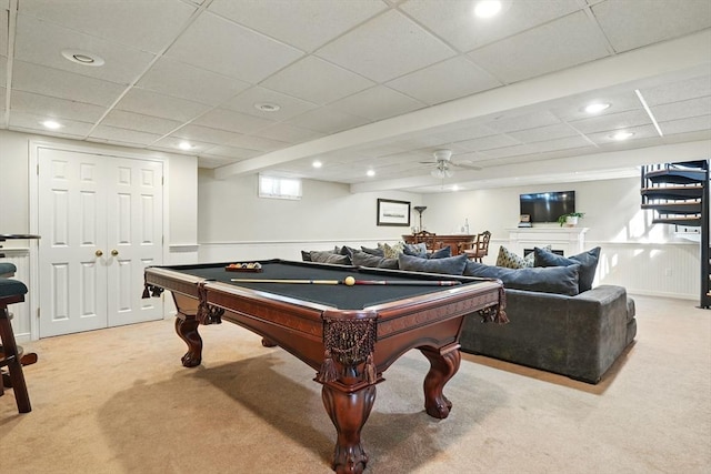 149 Acorn St, Marshfield, MA 02050 - recreation room with carpet flooring, billiards table, recessed lighting, and a paneled ceiling