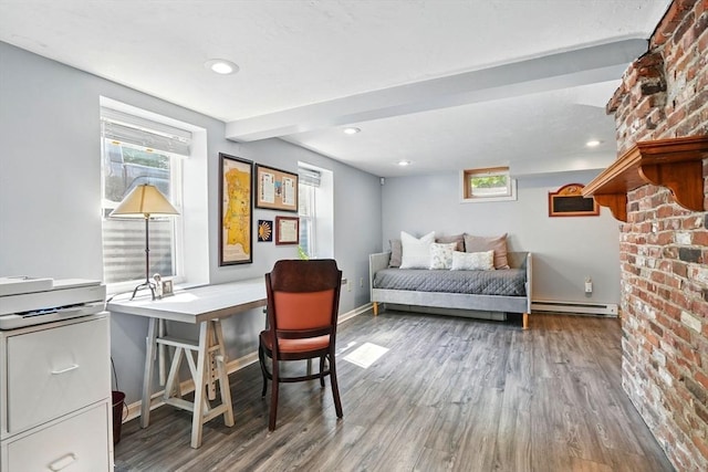 149 Acorn St, Marshfield, MA 02050 - bedroom with baseboard heating, wood finished floors, baseboards, and recessed lighting