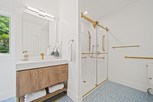 44 Ober Rd Unit 44, Newton, MA 02459 - bathroom with a shower stall, toilet, vanity, and baseboards