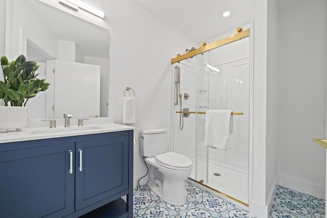 44 Ober Rd Unit 44, Newton, MA 02459 - full bath with toilet, a shower stall, vanity, tile patterned floors, and baseboards