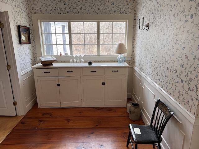 interior space with white cabinets, hardwood / wood-style flooring, and a wealth of natural light