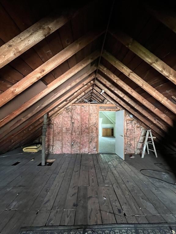 view of unfinished attic