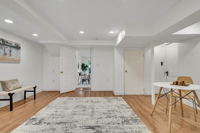 100 Summit, Brookline, MA 02446 - sitting room with baseboards, light wood-style flooring, and recessed lighting