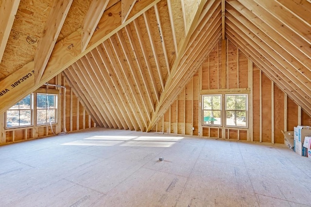 unfinished attic featuring a wealth of natural light