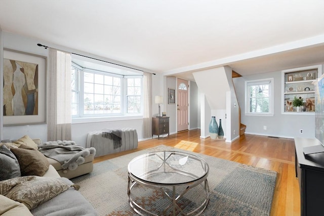 living room with light wood-type flooring