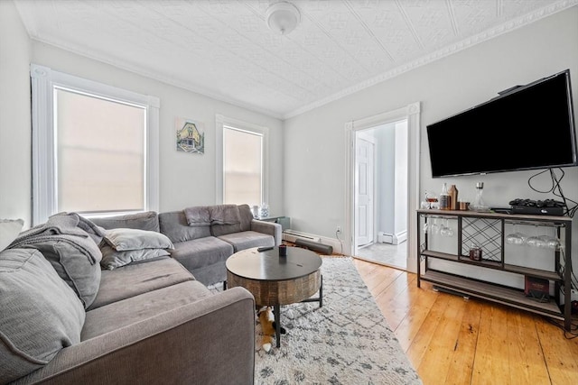 633 E Sixth St, Boston, MA 02127 - living room with ornamental molding and light wood-style flooring
