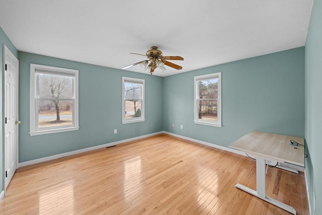 unfurnished bedroom with light wood-type flooring, visible vents, and baseboards