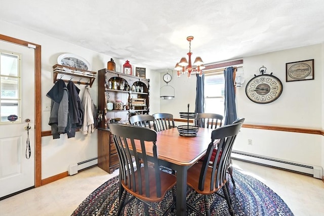 81 Crosstown Ave, Boston, MA 02132 - dining space with a chandelier, baseboard heating, and light flooring