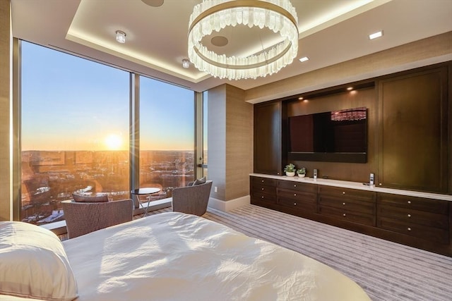 bedroom with a tray ceiling