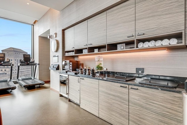 kitchen featuring a wall of windows