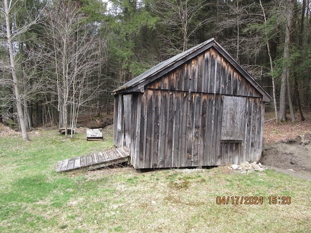 86 Ashfield Rd, Williamsburg, MA 01096 - view of shed featuring a forest view